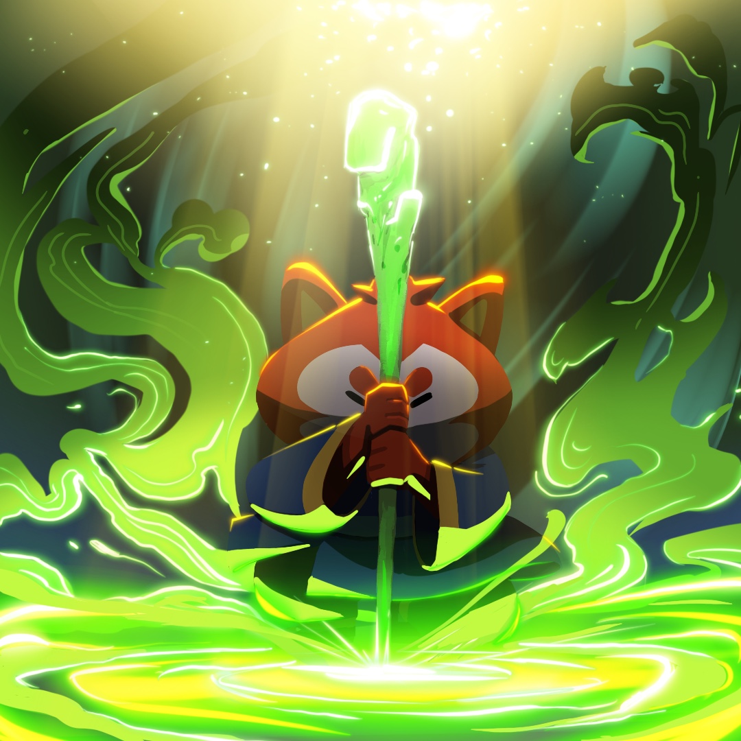 Zhao holding a glowing staff